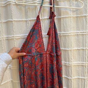 Floral Halter Maxi Dress - Red and Blue